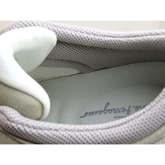 $795 FERRAGAMO NORIS WHITE LEATHER BEIGE SUEDE SF LOGO SNEAKERS 10 M ITALY main image 9
